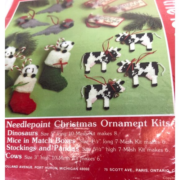 Mary Maxim Plastic Needlepoint Christmas Ornament Kits 6 Cows - Picture 3 of 4